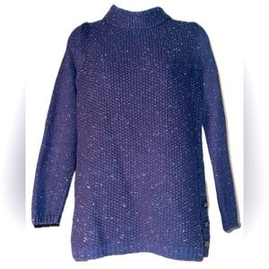 Talbots Mock Neck Cotton Blend Navy Speckled Sweater w/ Button detail. SP